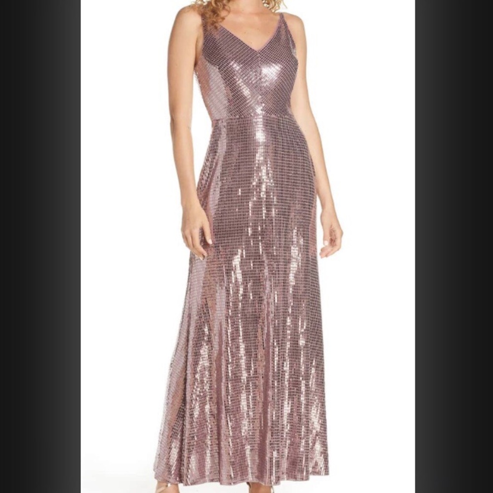Morgan & Co NWT Mauve Mirror Sequin A-Line Gown S